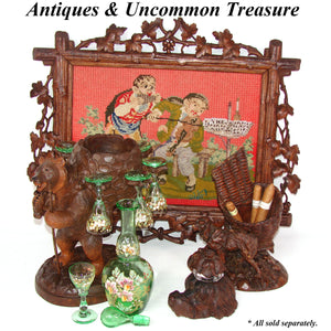 Antique Black Forest BRIENZ Bear Liqueur Tantalus, Enameled Green Decanter & Six Cordial Cups