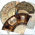 Antique Hand Painted French 22 cm Hand Fan, Sequins, Silk Tassel, Bone Monture and Original Box