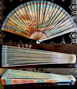 Antique French Vernis Martin Romantic Era Revival Hand Painted Bone Fan, 17 cm Guards c.1820-1830