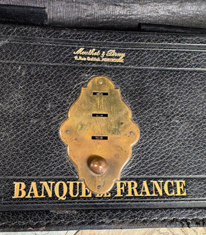 Fine Antique French Leather Bank Folio, Banque de France Accounting and Receipts Briefcase