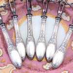 Antique French Sterling Silver 6pc Chop Gigot Set, Côtelettes, Empire Style Figural Swans Pattern