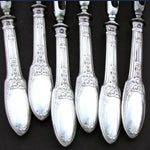 Antique French Sterling Silver 6pc Chop Gigot Set, Côtelettes, Empire Style Figural Swans Pattern