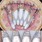 Antique French Sterling Silver 6pc Chop Gigot Set, Côtelettes, Empire Style Figural Swans Pattern