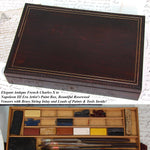 Antique French Watercolor Aquarelle Painting Artist's Set, Elegant Brass Inlaid Rosewood Box