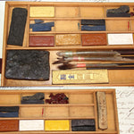 Antique French Watercolor Aquarelle Painting Artist's Set, Elegant Brass Inlaid Rosewood Box