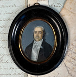 Antique French Portrait Miniature in Frame, Artist Signature, Dated 1824, Gouache onWafer