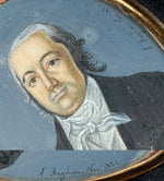 Antique French Portrait Miniature in Frame, Artist Signature, Dated 1824, Gouache onWafer