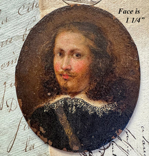 Antique French Portrait Miniature in Oil on Copper Plaque, 17th to 18th Century Gentleman, Van Dyck Beard