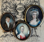 Antique 18th Century Portrait Miniature and Hair Art in Oyster 18k Gold Mount Pendant Locket