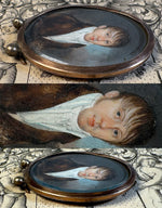 Tiny Antique French Empire Portrait Miniature in 2" Tall Easel Back Frame Dates c.1810-15 Napoleon Era