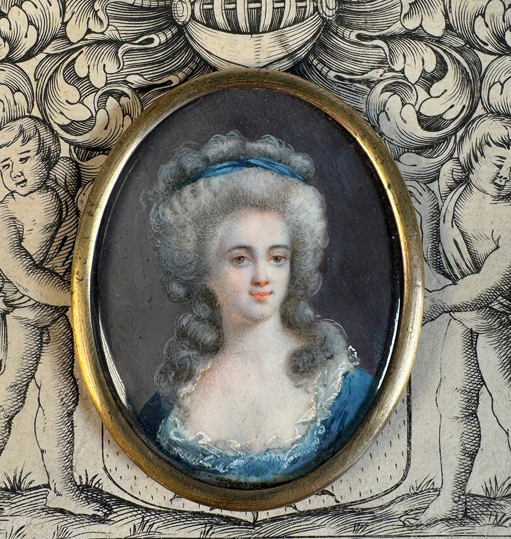 Stunning Antique French Portrait Miniature of King Louis XVI's Sister, Miss Elizabeth, a 5/8" Face