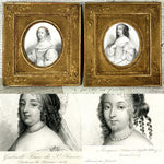 PAIR Antique French Gilded Wood Picture Frames with Intaglio Prints of 17-18th c. Royals