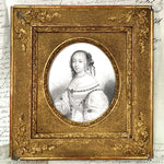 PAIR Antique French Gilded Wood Picture Frames with Intaglio Prints of 17-18th c. Royals