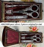 Antique French Napoleon III (Victorian) Era Sterling Silver Sewing Tools in Superb Box, Etui, Set