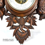 Antique Victorian Era Black Forest Style 27" Wall Barometer & Thermometer, "Fruits of the Hunt" Theme