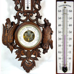 Antique Victorian Era Black Forest Style 27" Wall Barometer & Thermometer, "Fruits of the Hunt" Theme
