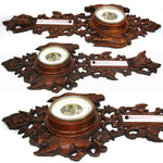 Antique Victorian Era Black Forest Style 27" Wall Barometer & Thermometer, "Fruits of the Hunt" Theme