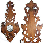 Antique Victorian Era Black Forest Style 27" Wall Barometer & Thermometer, "Fruits of the Hunt" Theme