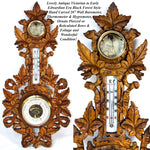 Rare Antique Edwardian Era Black Forest Style 20" Wall Barometer, Thermometer & Hygrometer