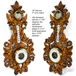 Rare Antique Edwardian Era Black Forest Style 20" Wall Barometer, Thermometer & Hygrometer