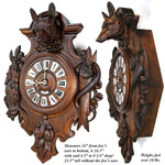 Antique Black Forest Carved 24" Wall or Parlor Clock, Fruits of the Hunt Theme with Fox or Dog, Hare & Fish