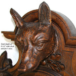 Antique Black Forest Carved 24" Wall or Parlor Clock, Fruits of the Hunt Theme with Fox or Dog, Hare & Fish
