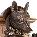 Antique Black Forest Carved 24" Wall or Parlor Clock, Fruits of the Hunt Theme with Fox or Dog, Hare & Fish