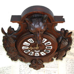 Antique Black Forest Carved 24" Wall or Parlor Clock, Fruits of the Hunt Theme with Fox or Dog, Hare & Fish