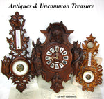 Antique Black Forest Carved 24" Wall or Parlor Clock, Fruits of the Hunt Theme with Fox or Dog, Hare & Fish