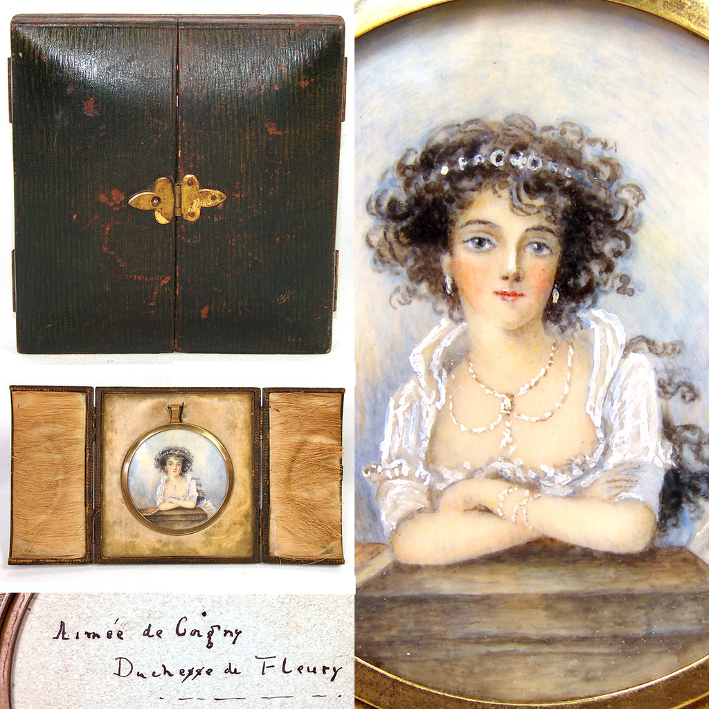 Antique Portrait Miniature in Case: Aimee de Coigny, Duchess of Fleury, Jewelry & Book
