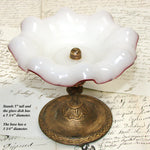 Antique Victorian to Edwardian Era 5.75" Tazza, Bonbon or Candies Dish, Ruffled White Opaline Glass & Gilt Metal Base