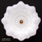 Antique Victorian to Edwardian Era 5.75" Tazza, Bonbon or Candies Dish, Ruffled White Opaline Glass & Gilt Metal Base