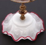 Antique Victorian to Edwardian Era 5.75" Tazza, Bonbon or Candies Dish, Ruffled White Opaline Glass & Gilt Metal Base