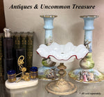 Antique Victorian to Edwardian Era 5.75" Tazza, Bonbon or Candies Dish, Ruffled White Opaline Glass & Gilt Metal Base