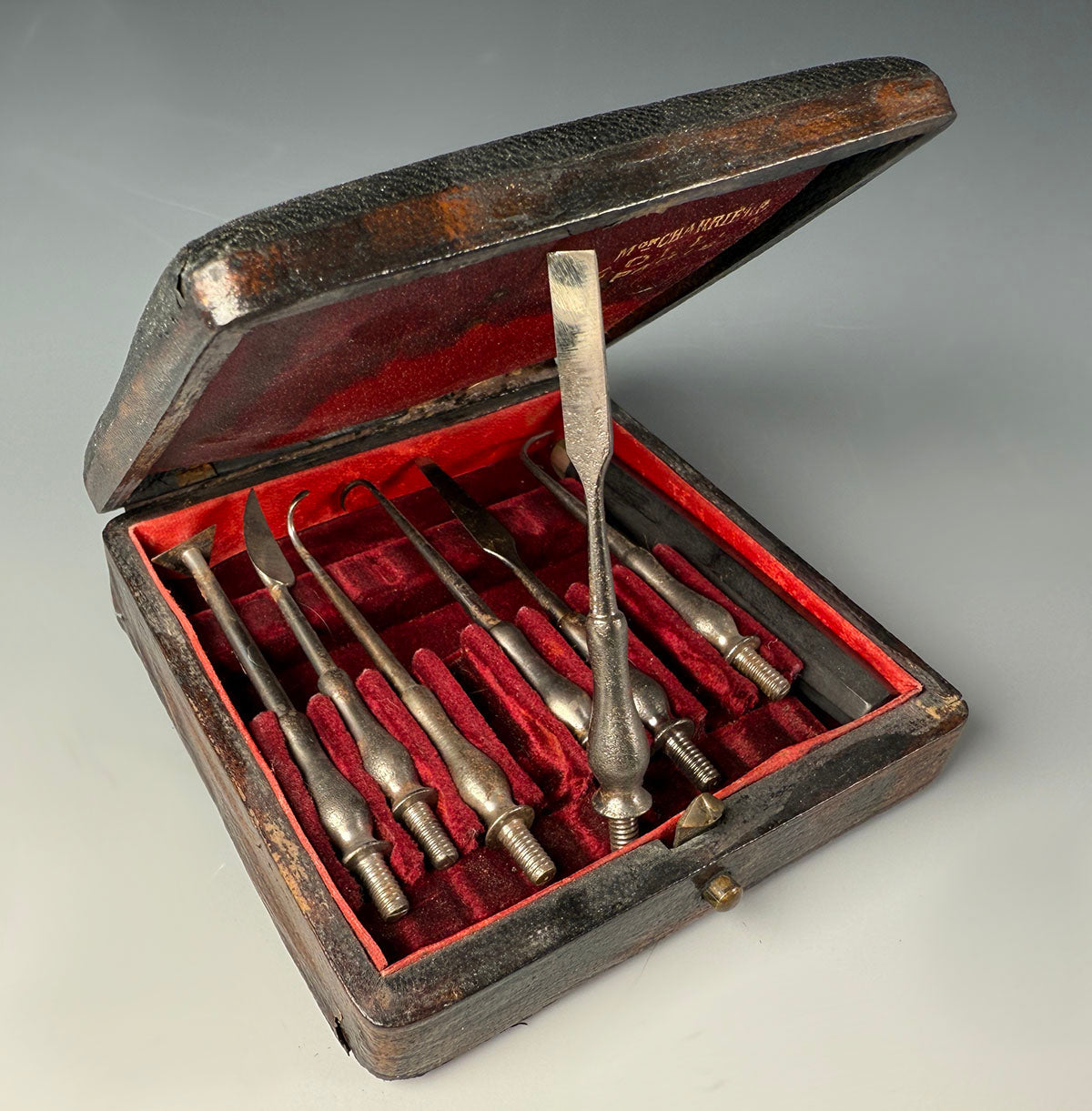 Antique c. 1830 French Dental Hygiene Care or Dentist Tools in Original Travel Case, Necessaire #2, Carved Handle, Toothpick