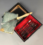 Antique c. 1830 French Dental Hygiene Care or Dentist Tools in Original Travel Case, Necessaire, Carved Handle, Toothpick