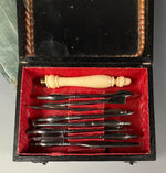 Antique c. 1830 French Dental Hygiene Care or Dentist Tools in Original Travel Case, Necessaire, Carved Handle, Toothpick