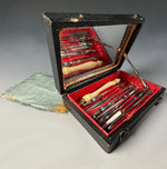 Antique c. 1830 French Dental Hygiene Care or Dentist Tools in Original Travel Case, Necessaire, Carved Handle, Toothpick