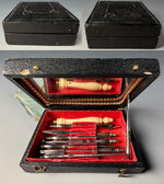 Antique c. 1830 French Dental Hygiene Care or Dentist Tools in Original Travel Case, Necessaire, Carved Handle, Toothpick