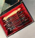 Antique c. 1830 French Dental Hygiene Care or Dentist Tools in Original Travel Case, Necessaire, Carved Handle, Toothpick