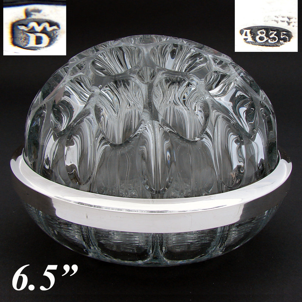 Elegant Vintage Belgian .835 Silver & French Blown Glass 6.5" Flower Frog, Vase, Centerpiece