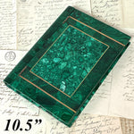 Vintage to Antique Russian Malachite 10.5" Desk or Jewelry Box in the Form of a Book with Brass Inlay