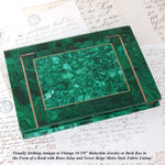 Vintage to Antique Russian Malachite 10.5" Desk or Jewelry Box in the Form of a Book with Brass Inlay