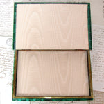 Vintage to Antique Russian Malachite 10.5" Desk or Jewelry Box in the Form of a Book with Brass Inlay
