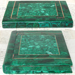 Vintage to Antique Russian Malachite 10.5" Desk or Jewelry Box in the Form of a Book with Brass Inlay