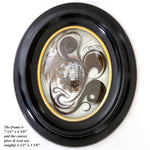 Antique French Hair Art Mourning Icon, 7.75" Bombe Style Frame, Tomb with "A Ma Mere" inscription