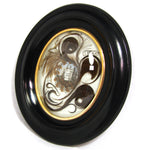 Antique French Hair Art Mourning Icon, 7.75" Bombe Style Frame, Tomb with "A Ma Mere" inscription