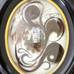 Antique French Hair Art Mourning Icon, 7.75" Bombe Style Frame, Tomb with "A Ma Mere" inscription