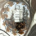 Antique French Hair Art Mourning Icon, 7.75" Bombe Style Frame, Tomb with "A Ma Mere" inscription