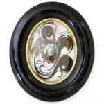 Antique French Hair Art Mourning Icon, 7.75" Bombe Style Frame, Tomb with "A Ma Mere" inscription